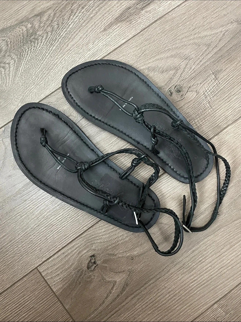 Free People Caroline Cali Black Braided Strap Leather Sandals Sz:37